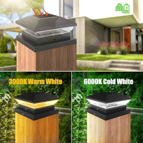 Solar Garden Post Lights, Solar Garden Lights Warm White and Cool White, Fence Post Light Auto On/Off, IP65 Waterproof Lamp for Wood Posts - Image 6