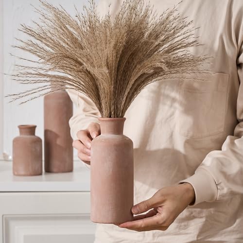 SIDUCAL Set of 3 Rustic Bleached Terracotta Ceramic Vases, Ceramic Vase, Decorative Clay Vases for Home Decor, Living Room, Shelf, Mantel Decor - Image 5