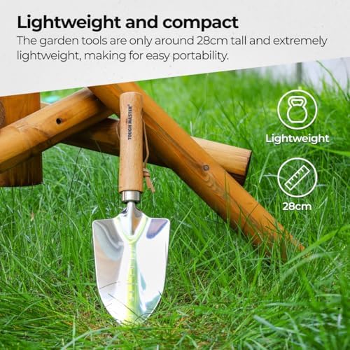 5 Pieces Garden Tools Set with Wooden Handle for Planting, Digging, Weeding, Transplanter, Weeding, Hand Cultivator, Fork, Gardening Gifts for Women Men - Image 5