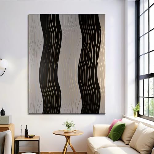 Pictures Decoration Living Room Wavy Stripes With Gold Foil Decorative Canvases 40 x 50 cm Picture On Canvas Geometric Luxurious Bedroom Pictures Wall Art Charcoal Grey Prints Decor Canvas - Image 2