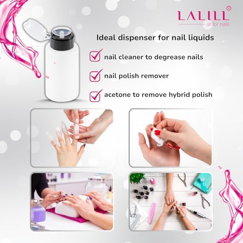 LALILL Dispenser Bottles 2 x 200 ml – Dispenser with Pump for Cosmetic Liquids – Acetone Remover Polish Cleaner Lotion Shampoo – Professional and Home - Image 3