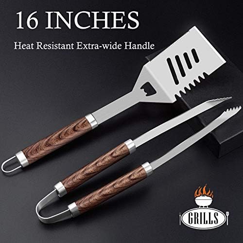 ROMANTICIST Set of 30 Stainless Steel Barbecue Tools for Men with Thermometer, Aluminium Case, Brown - Image 3