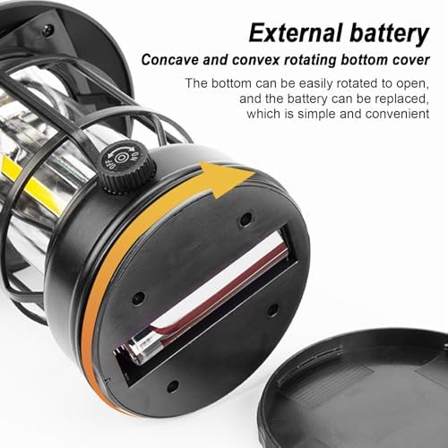 Camping Lantern, Solar Powered Lamp Waterproof Rechargeable Portable COB for Outdoor Garden Yard Decoration 4.65"x6.65" 450g Black Aluminum Alloy ABS - Image 8