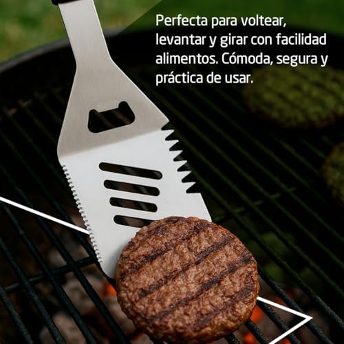 Amig - BBQ Spatula Fireplus 4 in 1-44.5 cm - Stainless Steel - Silicone Handle - Cut, Rotate and Flip - Integrated Bottle Opener - Image 5