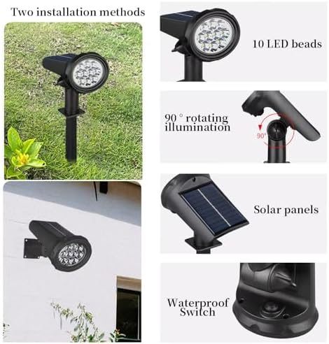 2 Pack 20 LED Solar Spotlights Outdoor, Complementary Lighting for Patio, Garden Plant Decor, Warm Light, 3 Modes Warm Light, Pathway Eye Protection, - Image 6