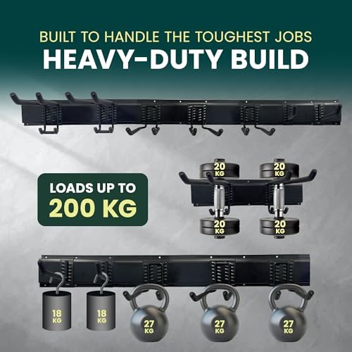 Green Haven 48 Inch Heavy Duty Garden Tool Rack, Customizable Garage Tool Organizer Wall Mount with 10 Adjustable Hooks, Holds up to 200kg, - Image 3