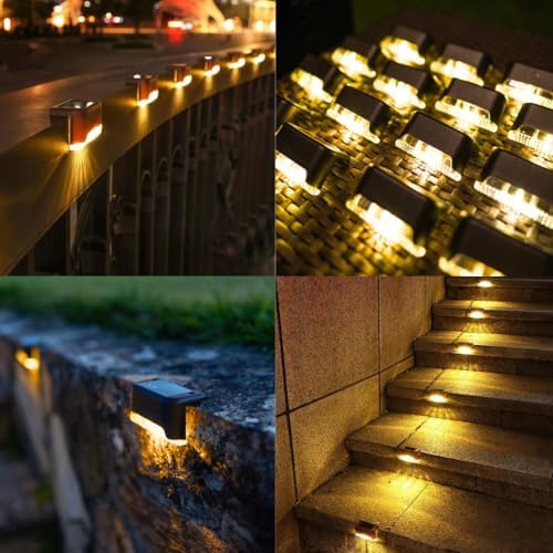 Mini Solar Lights Outdoor 12pcs Black Stair Light Waterproof Solar Charging LED Outdoor Stairs Steps Patio Fence Galileds Tempered Light (Black, 12pcs) - Image 3
