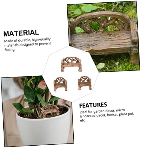 GANAZONO 3 Pieces Mini Garden Furniture Set Bench and Chairs Decoration Micro Landscape Outdoor Resistant for Bonsai and Flower Pots - Image 8