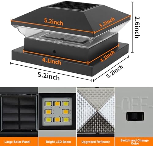Solar Garden Post Lights, Solar Garden Lights Warm White and Cool White, Fence Post Light Auto On/Off, IP65 Waterproof Lamp for Wood Posts - Image 5