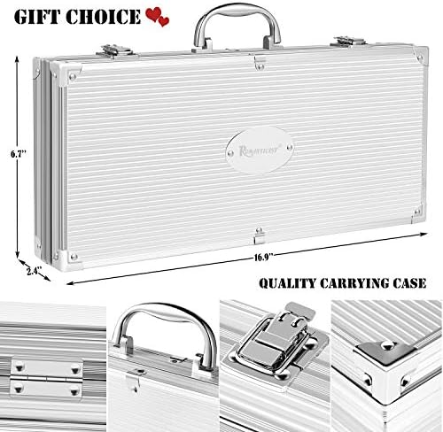 ROMANTICIST Set of 30 Stainless Steel Barbecue Tools for Men with Thermometer, Aluminium Case, Brown - Image 7