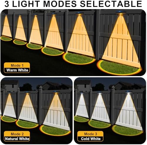 litren Solar Fence Lights Outdoor 4 Pack 3 Color Modes IP65 Waterproof Solar Lights Outdoor Garden Fence Lights for Patio Gate Pool Railing - Image 4