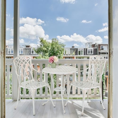 Relaxdays Terrace Table and Chairs, Outdoor Garden Set, Cast Aluminum, Antique Balcony Furniture, White/Bronze - Image 4