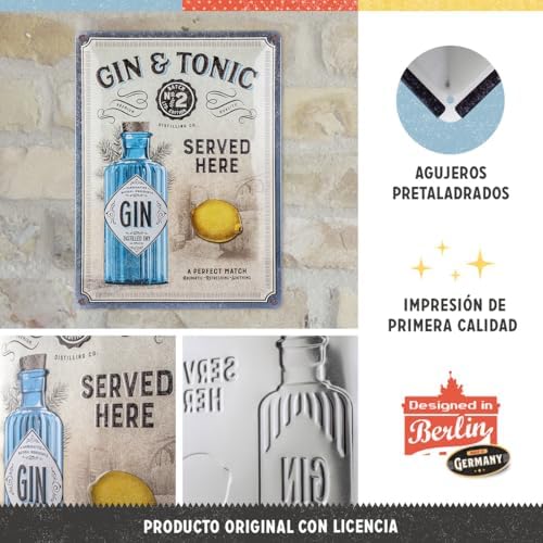 Nostalgic-Art Open Bar Gin & Tonic Served Here Cocktail Fans Gift Idea Retro Metal Tin Sign Vintage Decoration 30 x 40 cm - Image 4