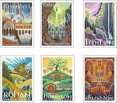 Set of 6 Wooden Base Paintings, Living Room Decoration, Modern, Bedrooms, Room, Series and Movies The Lord of the Rings, The Hobbit with Metal Hangers, (29 x 20 cm Each Frame) - Image 2