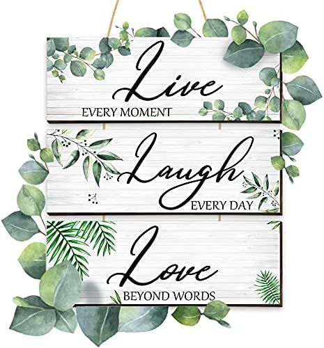 3 Pieces Live Laugh Love Wooden Signs, Eucalyptus Leaves, Green Leaf Botanical Sign, Hanging Wooden Plaque, Family Quotes, Rustic Wall Decor for Home - Image 4
