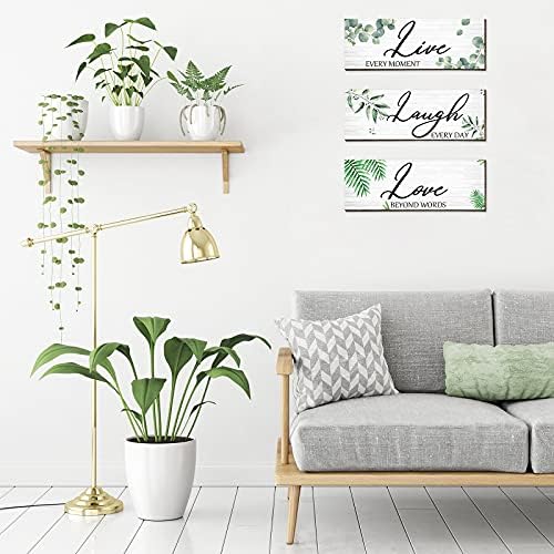 3 Pieces Live Laugh Love Wooden Signs, Eucalyptus Leaves, Green Leaf Botanical Sign, Hanging Wooden Plaque, Family Quotes, Rustic Wall Decor for Home - Image 5