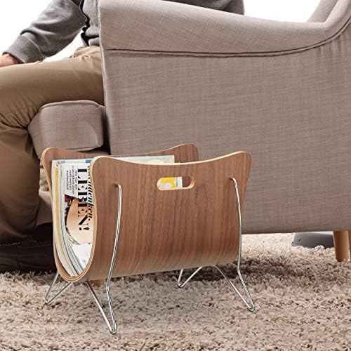 Relaxdays Wooden Magazine Rack, Magazine Holder, Newspaper Basket, Modern Design, Metal, 1 Unit, 30 x 37 x 25 cm, Brown, Fibreboard - Image 6