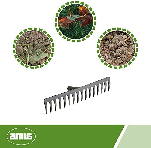 Amig - Garden Rake - Metal Steel Rake with 16 Sturdy Teeth for Raking and Working the Earth - Tools for Orchard and Gardening in Black - Measurements: 400 mm. - Image 5