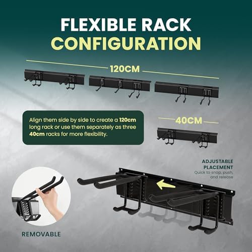 Green Haven 48 Inch Heavy Duty Garden Tool Rack, Customizable Garage Tool Organizer Wall Mount with 10 Adjustable Hooks, Holds up to 200kg, - Image 4