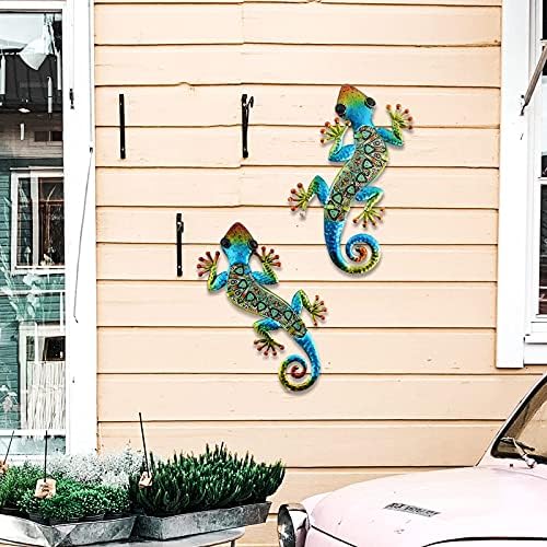 HONGLAND 2 Pieces Metal Gecko Wall Decor Lizard Garden Art Hanging Art Glass Sculpture for Indoor and Outdoor Patio Fence (Green) - Image 9