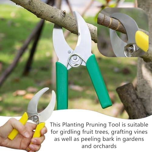 2 Pcs Ring Barking Cutting Shears Professional Planting Shears Pruning Tools for Garden (Green, Yellow) - Image 6