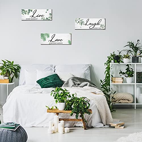 3 Pieces Live Laugh Love Wooden Signs, Eucalyptus Leaves, Green Leaf Botanical Sign, Hanging Wooden Plaque, Family Quotes, Rustic Wall Decor for Home - Image 6
