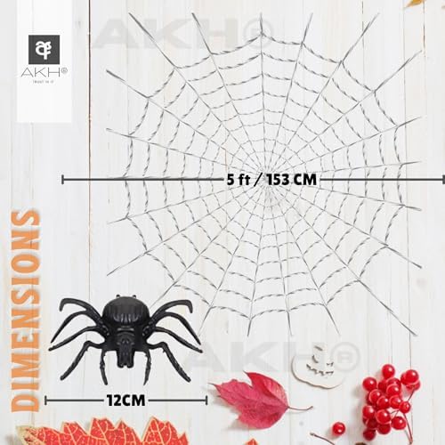 AKH® 5FT Giant Spider Web with Spider, Realistic Halloween Spider Web Decoration for Indoor Outdoor Use, Scary Yard Decor, Perfect for Halloween Party and Houses - Image 3