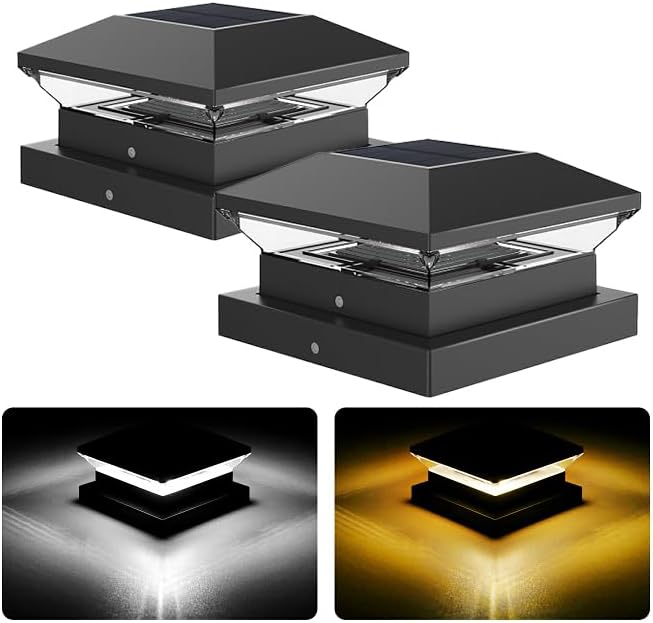 Solar Garden Post Lights, Solar Garden Lights Warm White and Cool White, Fence Post Light Auto On/Off, IP65 Waterproof Lamp for Wood Posts - Image 2