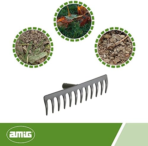 Amig - Garden Rake - Metal Steel Rake with 12 Sturdy Teeth for Raking and Working the Earth - Tools for Orchard and Gardening in Black - Measurements: 300 mm. - Image 5