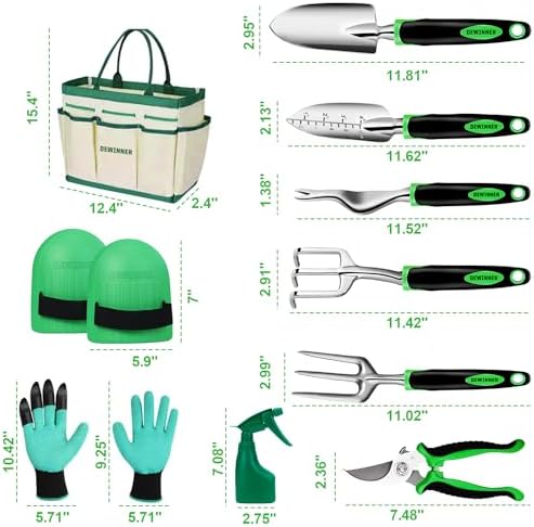 DEWINNER 11 Piece Garden Tool Set, Gardening Sets with Tool Bag, Heavy Duty Garden Hand Tools and Equipment, Stainless Steel Gardening Gifts for - Image 3