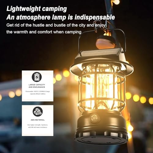 Camping Lantern, Solar Powered Lamp Waterproof Rechargeable Portable COB for Outdoor Garden Yard Decoration 4.65"x6.65" 450g Black Aluminum Alloy ABS - Image 7
