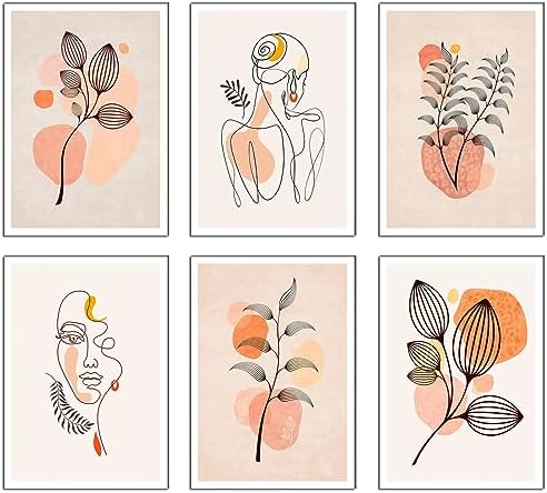 Set of 6 Wooden Base Paintings, Living Room Decoration, Modern, Bedrooms, Room, Abstract, Floral with Metal Hangers, (29 x 20 cm Each Picture) - Image 2