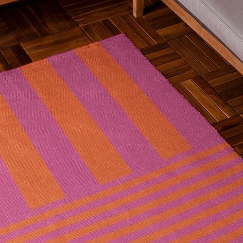 furn. Furniture. Indoor/Outdoor Rug with Deck Stripe Print - Orange/Pink - 120x170cm - Image 4