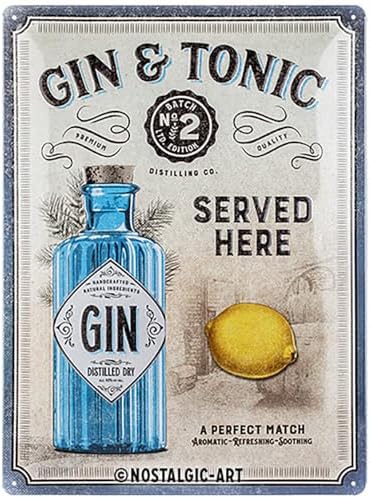 Nostalgic-Art Open Bar Gin & Tonic Served Here Cocktail Fans Gift Idea Retro Metal Tin Sign Vintage Decoration 30 x 40 cm - Image 2