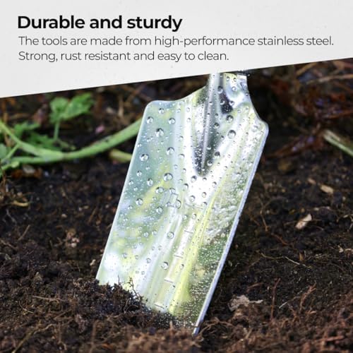 5 Pieces Garden Tools Set with Wooden Handle for Planting, Digging, Weeding, Transplanter, Weeding, Hand Cultivator, Fork, Gardening Gifts for Women Men - Image 6