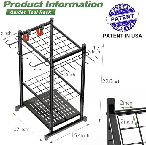 Garden Tool Organizer Up to 50 Tools, Heavy Duty Steel Garage Storage Tool Organizer with 11 Hooks, Broom Holder and Tool Rack - Image 3