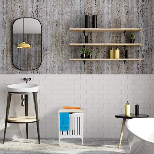 Relaxdays Bathroom Bench with Seat, Laundry Stool, Rustic Style, 40 L, Dirty Laundry Basket, 55 x 41 x 41 cm, White - Image 3