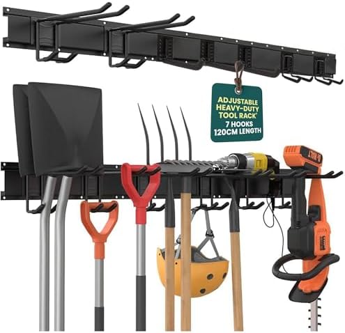 Green Haven 48 Inch Heavy Duty Garden Tool Rack, Customizable Garage Tool Organizer Wall Mount with 10 Adjustable Hooks, Holds up to 200kg, - Image 2