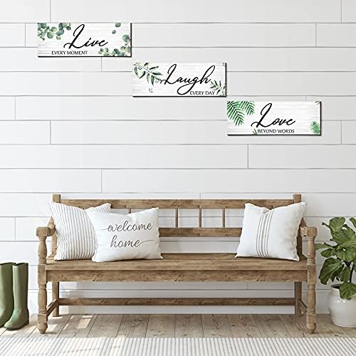 3 Pieces Live Laugh Love Wooden Signs, Eucalyptus Leaves, Green Leaf Botanical Sign, Hanging Wooden Plaque, Family Quotes, Rustic Wall Decor for Home - Image 7