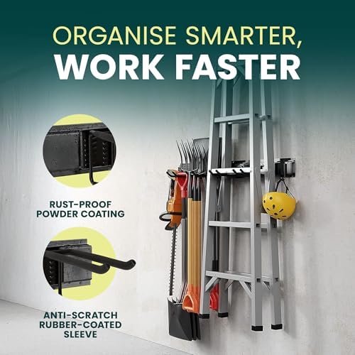 Green Haven 48 Inch Heavy Duty Garden Tool Rack, Customizable Garage Tool Organizer Wall Mount with 10 Adjustable Hooks, Holds up to 200kg, - Image 7