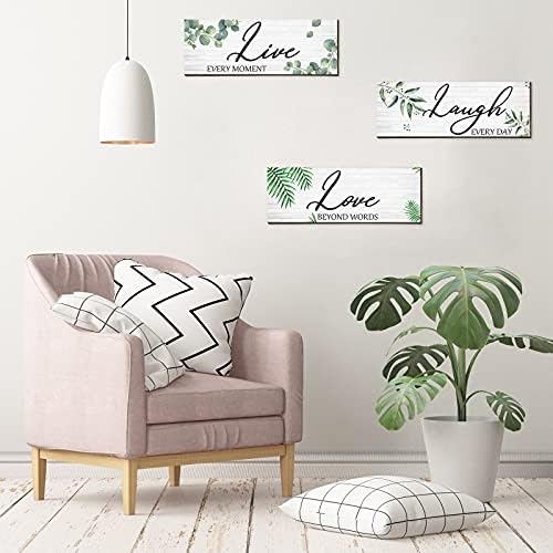3 Pieces Live Laugh Love Wooden Signs, Eucalyptus Leaves, Green Leaf Botanical Sign, Hanging Wooden Plaque, Family Quotes, Rustic Wall Decor for Home - Image 8