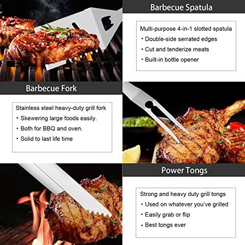 ROMANTICIST Set of 30 Stainless Steel Barbecue Tools for Men with Thermometer, Aluminium Case, Brown - Image 5