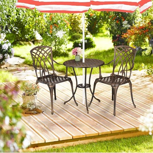 Relaxdays Terrace Table and Chairs, Outdoor Garden Set, Cast Aluminum, Antique Balcony Furniture, White/Bronze - Image 3